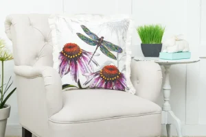 Botanical Dragonfly Floral Pillow