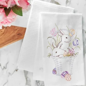 Bunnies in a Basket Easter Kitchen Towel