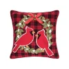 Cardinal Plaid Wreath Decorative Pillow