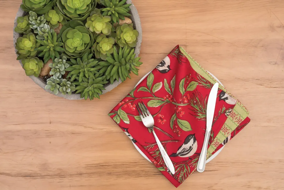 chickadee_red_table_linen_1.webp Chickadee Red Table Linens