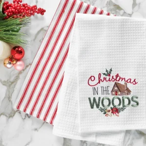 Christmas In The Woods Waffle Weave Towel