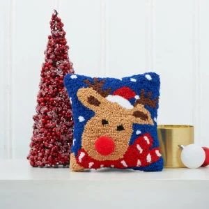 Christmas Reindeer Hooked Pillow