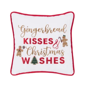 Gingerbread Kisses Embroidered Pillow