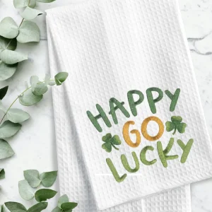 Happy Go Lucky Waffle Weave Kitchen Towel