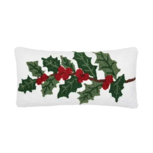 Holly Sprig Hooked Pillow