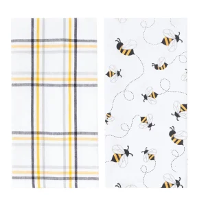 Honey Bee Plaid Kitchen Towel, Set of 2