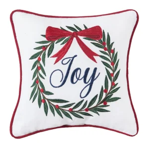 Joy Wreath Embroidered Pillow