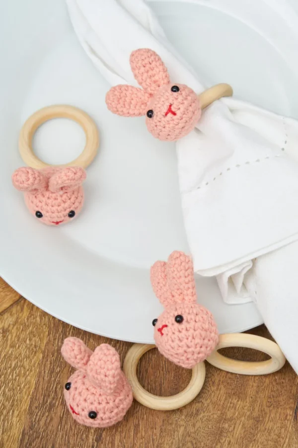 Knitted Bunny Napkin Rings, Set of 4