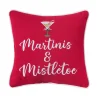Martini's & Mistletoe Embroidered Pillow