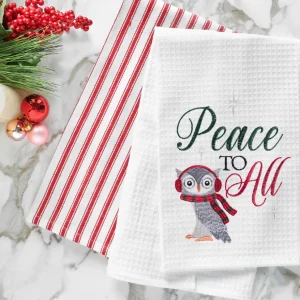 Peace To All Owl Waffle Weave Towel