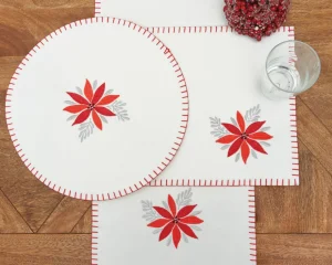 Poinsettia Christmas Felt Table Linens