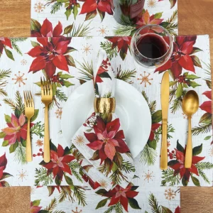 Poinsettia Christmas Printed Table Linens
