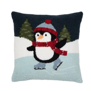 Skating Penguin Hooked Pillow