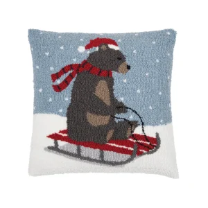 Sledding Bear Hooked Pillow