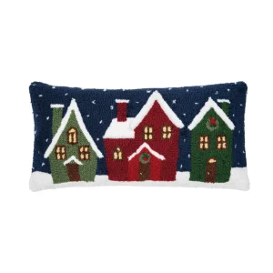 Winter Village Hooked Pillow